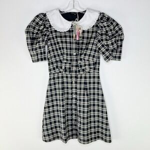New SISTER JANE Whimsical Plaid Feminine‎ Playful School Girl Mini Dress Size XS